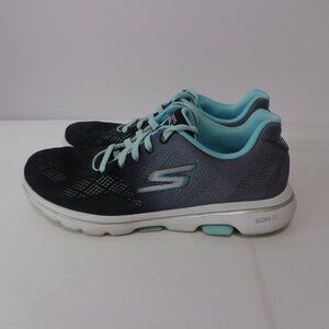 Skechers Women's Go Walk 5 Black and Aqua Sneakers Size 7